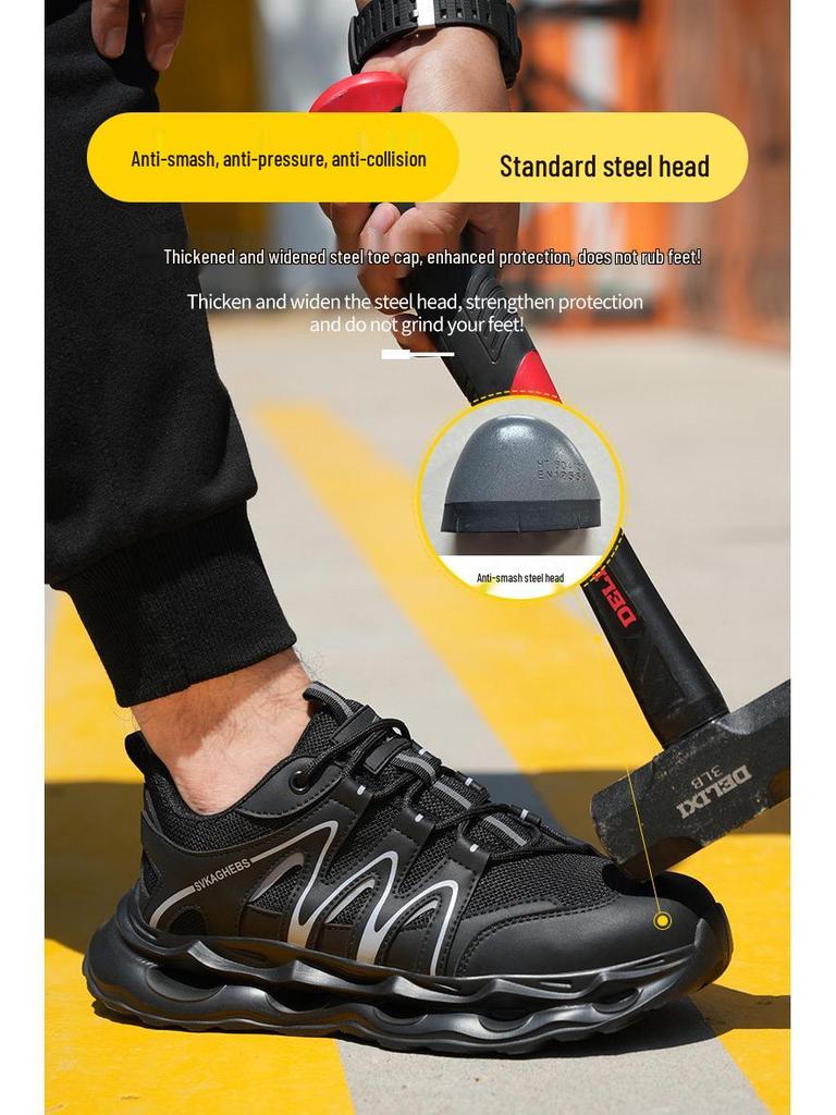 Men's Lightweight Steel Toe Safety Shoes - Anti-Fatigue, Anti-Smash, Anti-Puncture, Soft Sole, Ideal for Warehouse and Workshop Work.
