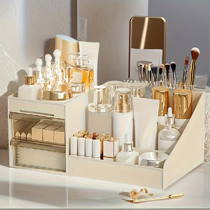 Organizador de Maquiagem com Gavetas, Armazenamento de Cosméticos para Cômoda, Penteadeira e Bancada de Banheiro, Porta Beleza para Batom e Pincel