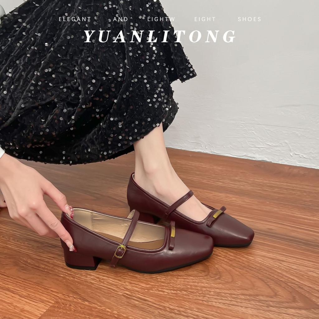 Spring new retro single shoes women wear high-end comfortable soft leather light mouth high heels thick heel not tired feet shoes