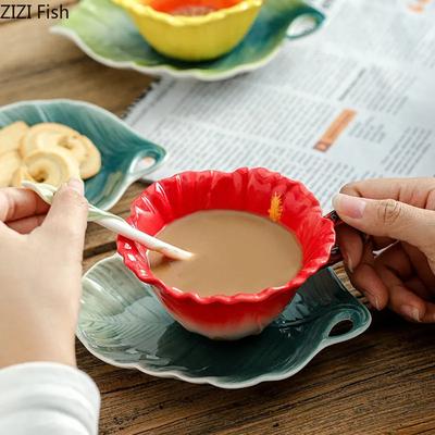Creative Flower Mug European Couple Afternoon Tea Coffee Cup Saucer Set Home Office Ceramic Tea Cup Drinking Set Wedding Gift