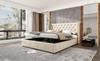 Upholstered Wingback Velvet Bed, Button Tufting, 180*200, Hydraulic Storage Bed, Slatted Frame, Underside Dirt-Repellent Black Non-Woven Fabric, Beige