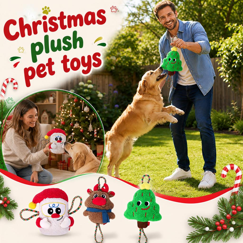 Christmas Dog Toy with Rope Knot and Squeaker - Toy for Boredom and Interactive Play