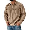 Men's Solid Color Washed Sports Button Pocket Lapel Collar Long Sleeve Top