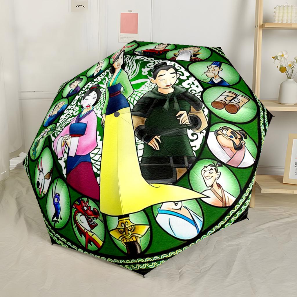Mulan's Brave Journey Portable Automatic Umbrella Retractable Design with 8-Rib Durability Sturdy Construction All-Season Umbrella for Travel