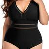 2023 Plus Size V-Neck Backless One-Piece Bikini Swimsuit with Hollow Out Solid Color Design