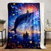 A magical scene with a whale, glowing vortex, butterflies, and roses. for all seasons blanket lunch break throw gift