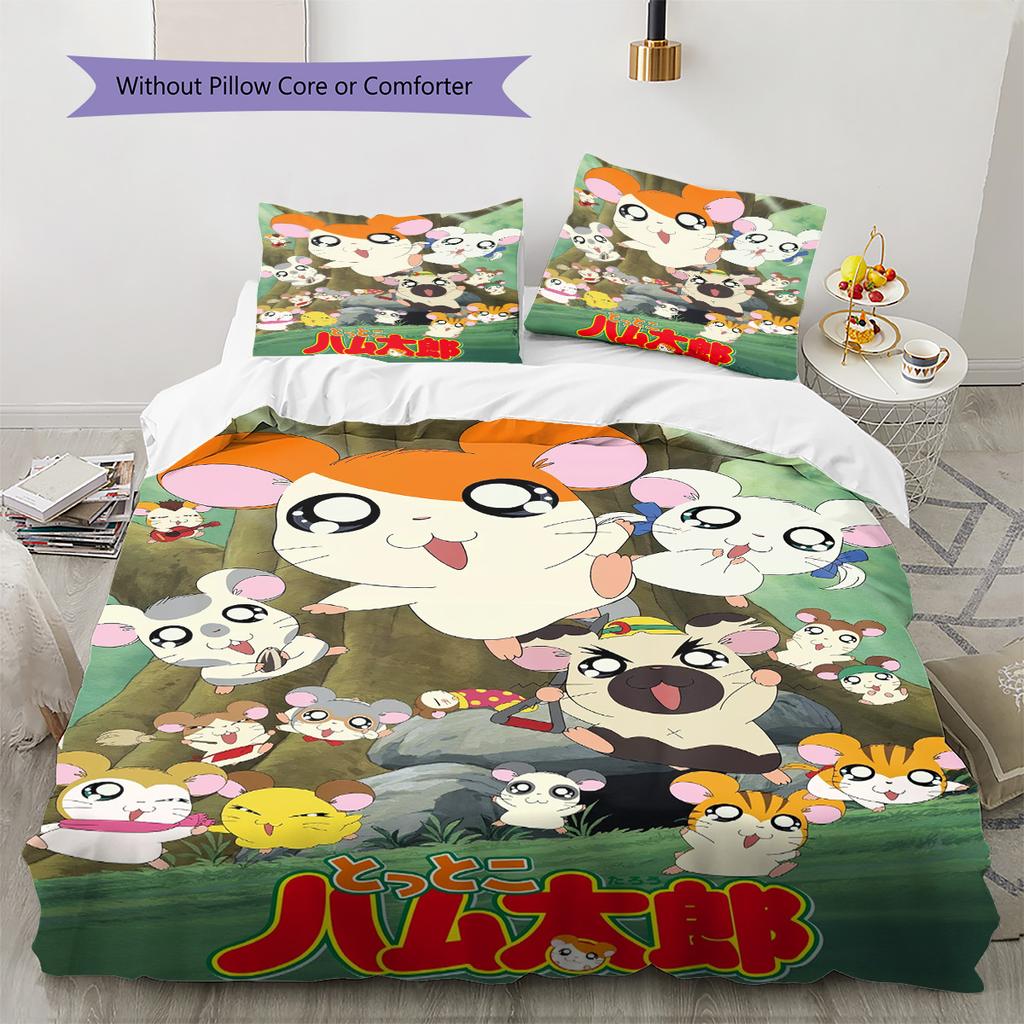 Set Biancheria da Letto con Fantasia Anime Hamtaro Copripiumino Federa Decorazione per la Casa Regalo (1 * copripiumino + 2 * federa, senza nucleo)