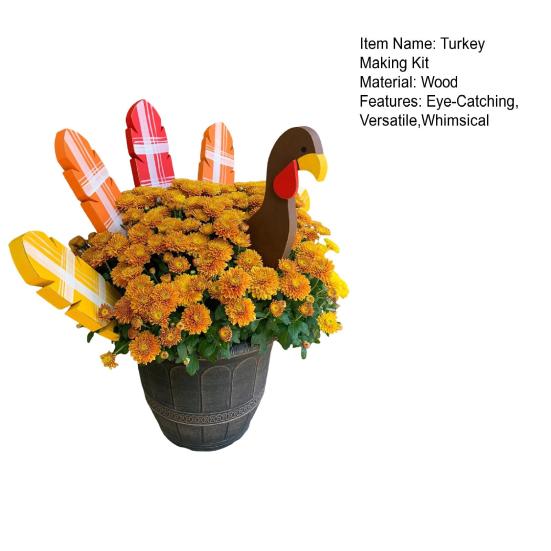 Thanksgiving Turkey Planter Stakes Hand-Painted Wooden Garden Decor for Pots Flower Beds Autumn Fall Harvest Decoration