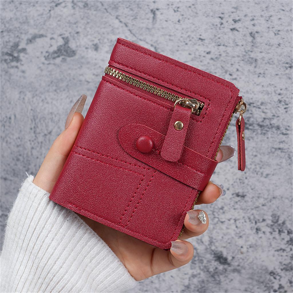Compact Slim Wallet for Women Featuring Multiple Card Slots, a Zipper, And Button Closure