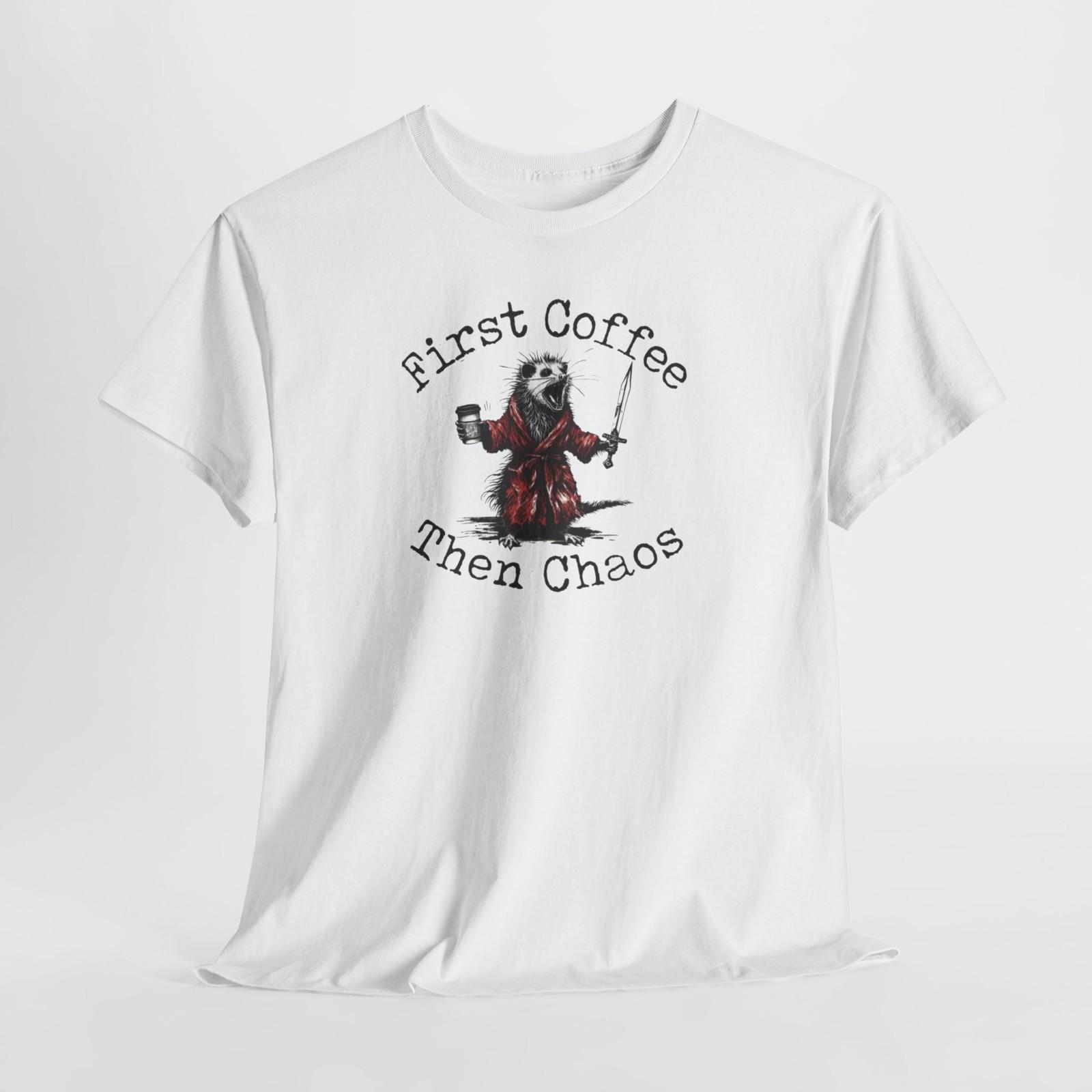 Coffee Lover T-Shirt Mens Womens Tees Top, Chaos Graphic Tshirt Tops Tee, Funny Coffee Shirt, Caffeine Addict S