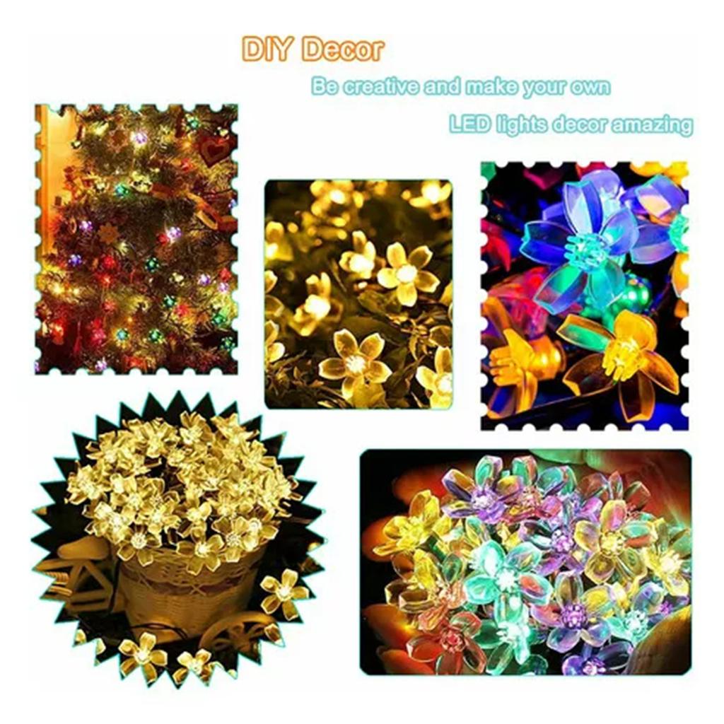 Solar Cherry Blossom String Wedding Christmas Day Courtyard Outdoor Atmosphere Decoration Peach Blossom 5m 20 Lights,Warm