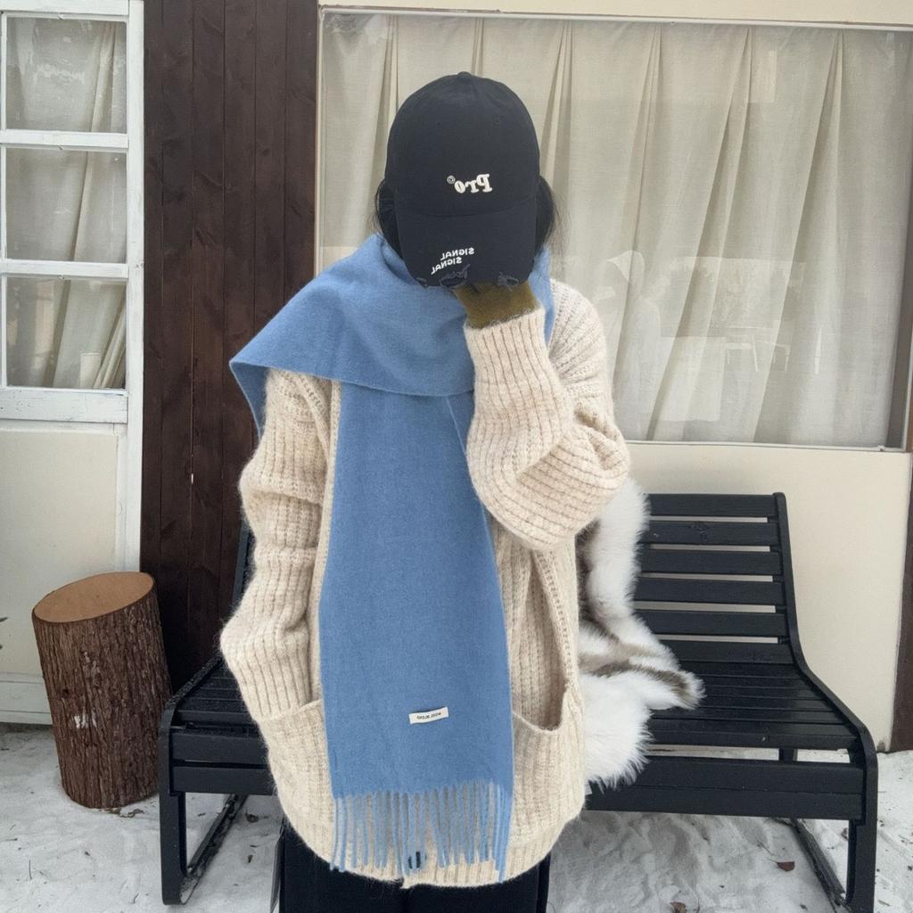 New Autumn and Winter Women's Wool Blended Scarf Solid Color Tassel Korean Style Versatile Fashionable Atmosphere Warm Scarf