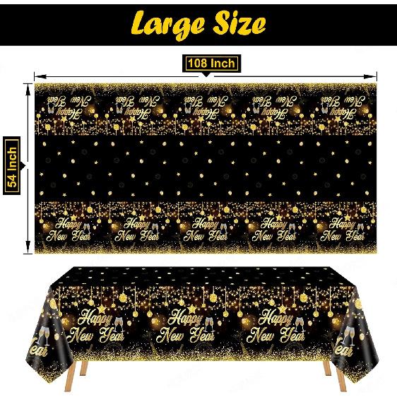 MiniRed Happy New Year Plastic Table Cloth for Parties, Plastic Table Cover 2026, Disposable Party Table Clothes Decorations Supplies(108” X 54”)