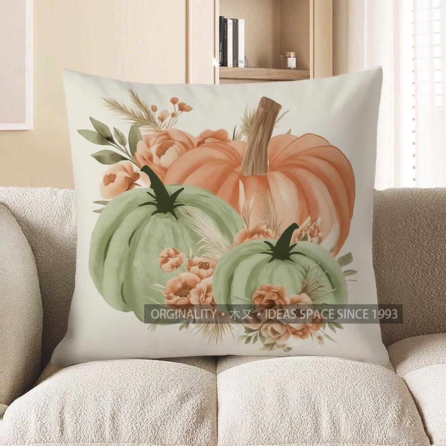 

Home Decor Peony and Pumpkin Floral Pillow for Home Decor Pattern Cushion Cover Suitable for Sofa Bedroom Car Pillow Cover 40x40cm