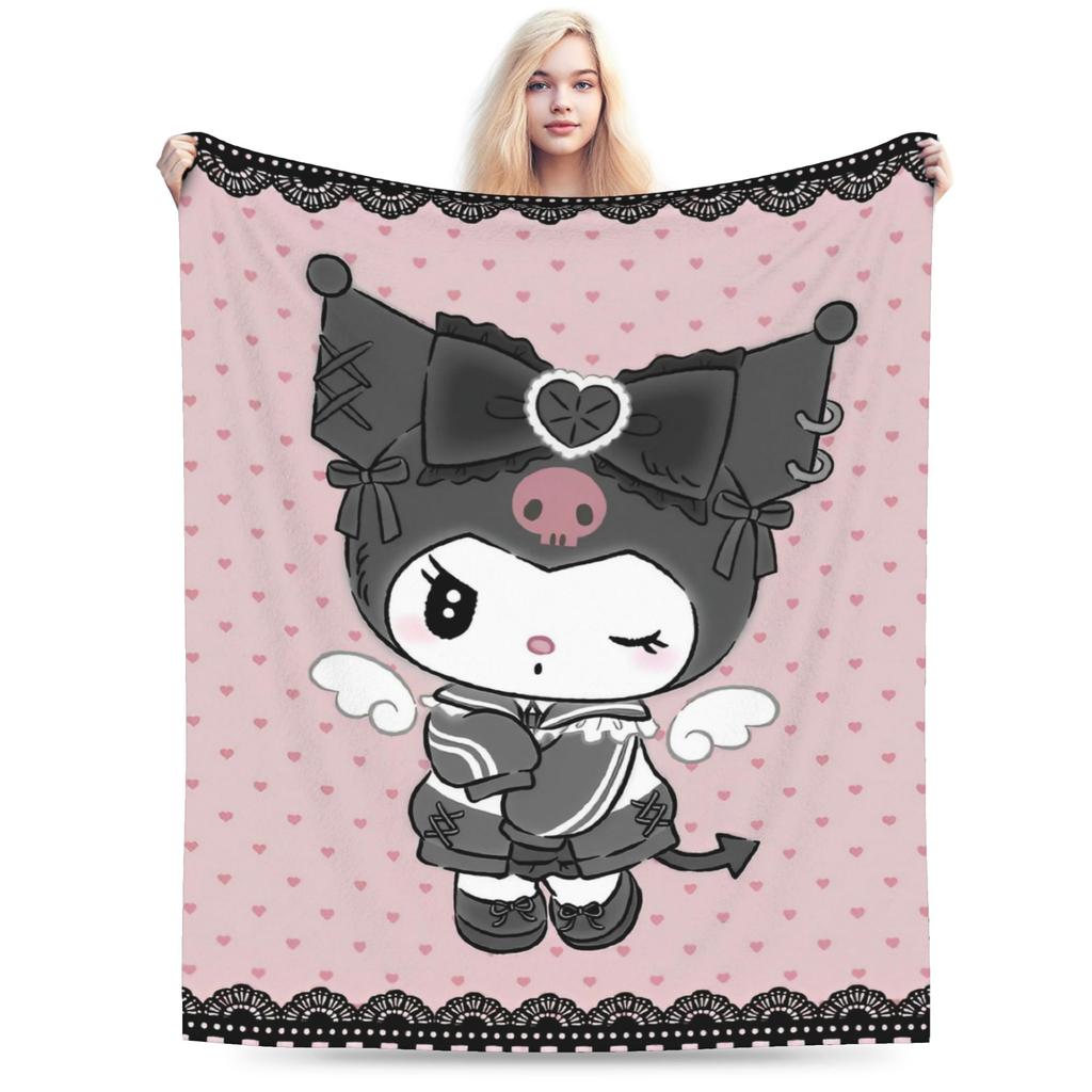 Cartoon Cool Cute Kuromi Fleece Throw Blanket Blanket for Home Outdoor Super Soft Bed Rug