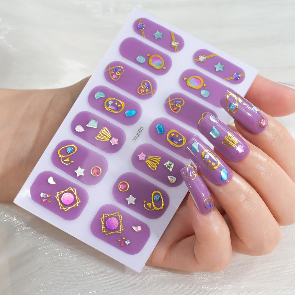 14 Tips/sheet Women Girls Full Cover Self-adhesive Nail Polish Stickers Baking Free Marble, Shell Pattern Nail Wrap Decals Decor