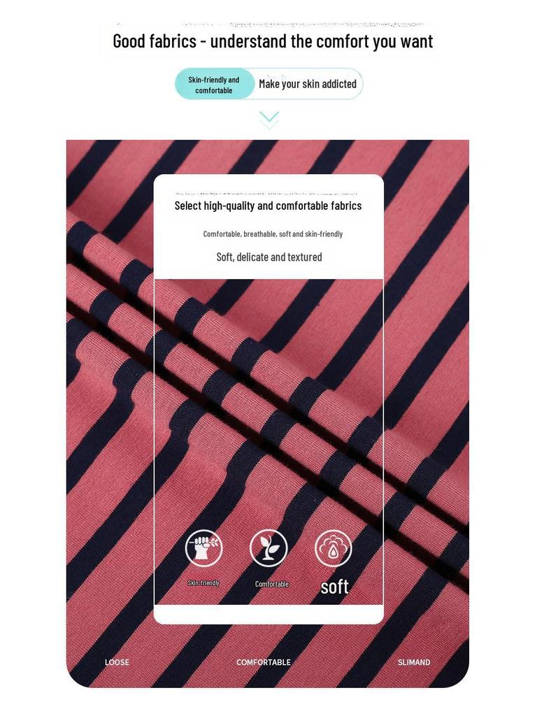 Women's White Striped Pure Cotton Short-Sleeve Round Neck T-Shirt, Summer 2025 Collection, Loose Fit