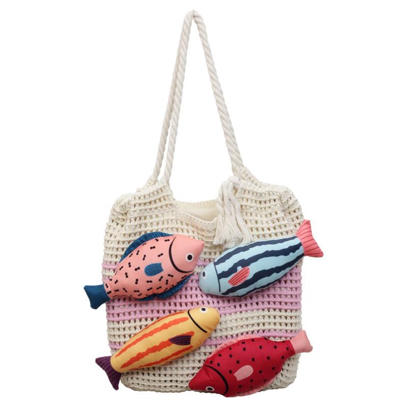 Damen Tasche mit großem Fassungsvermögen, Cartoon Fisch Design, aus Polyester Material für den täglichen Gebrauch
