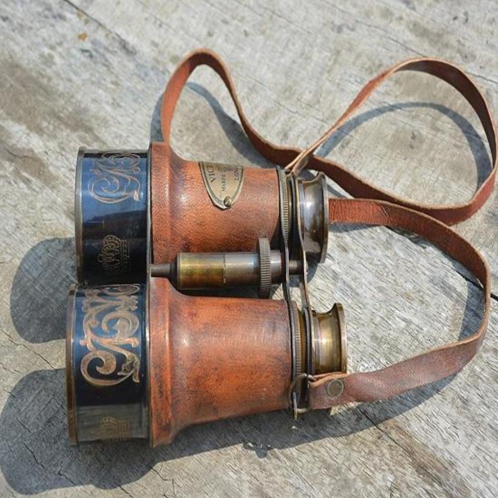 Wysokiej jakości mosiężna lornetka w stylu vintage o antycznym wykończeniu – 16,5 cm, skórzany pokrowiec, prezent dekoracyjny