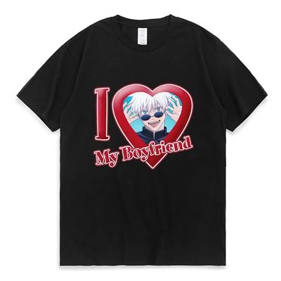 Jujutsu Kaisen Gojo Satoru I Love Boyfrirnd Print T Shirt Summer 100% Cotton T-shirt Short Sleeve O-Neck Unisex/Women Streetwear