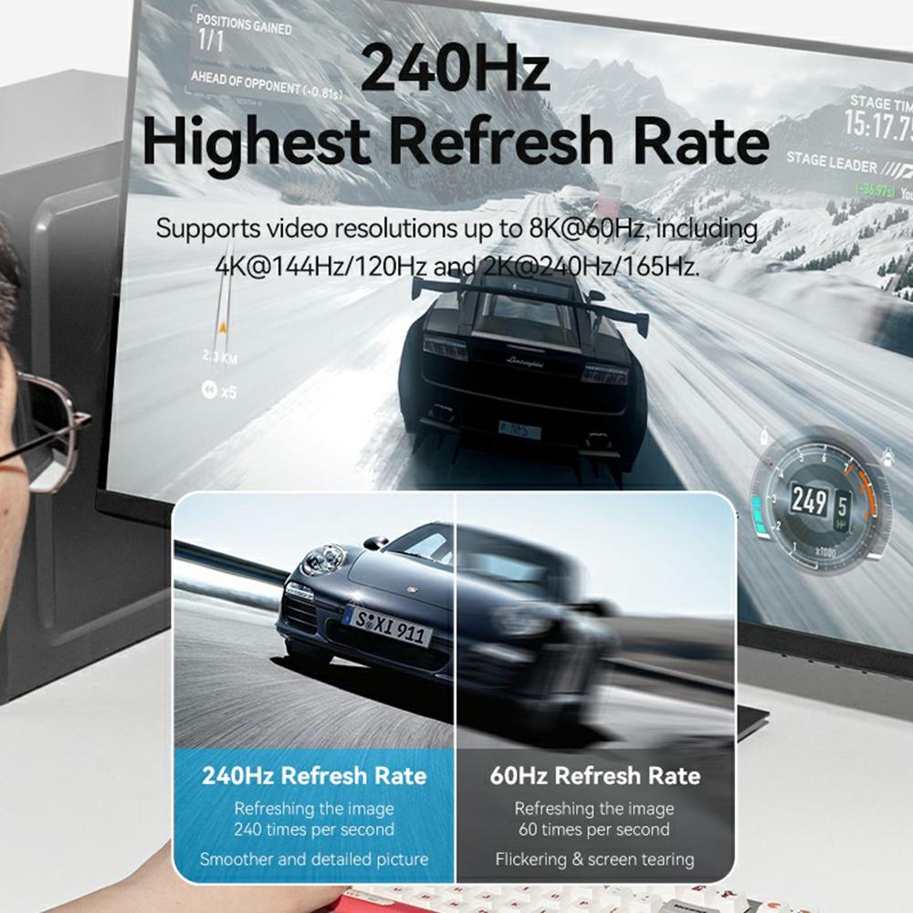VENTION HCFLH 2m 8K/60Hz 4K/144Hz Mini DisplayPort to DisplayPort Cable Bi-Directional Mini DP to DP Wire