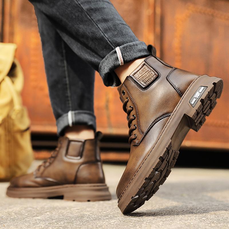 Fashion Men's Shoes Fashion Handmade Men Boots All-match Male Booties Genuine Leather Outdoor Vintage Boots New Arrival Ankle Work Boots