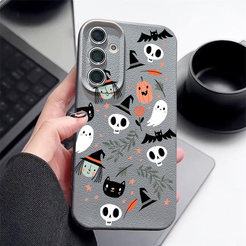 Ghost Pumpkin Pattern Phone Case For Samsung Galaxy S25 S24 S22 Ultra S23 S24 FE A17 A56 A16 A36 A26 A55 A15 A25 A54 5G Leather Texture TPU Shockproof