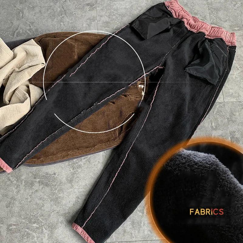 Winter Verdicken Baggy Haremshose Damen Hohe Taille Lässig Warm Samtgefüttert Hose Pantalones Schnee Kleidung Kord Ankle-length Spodnie