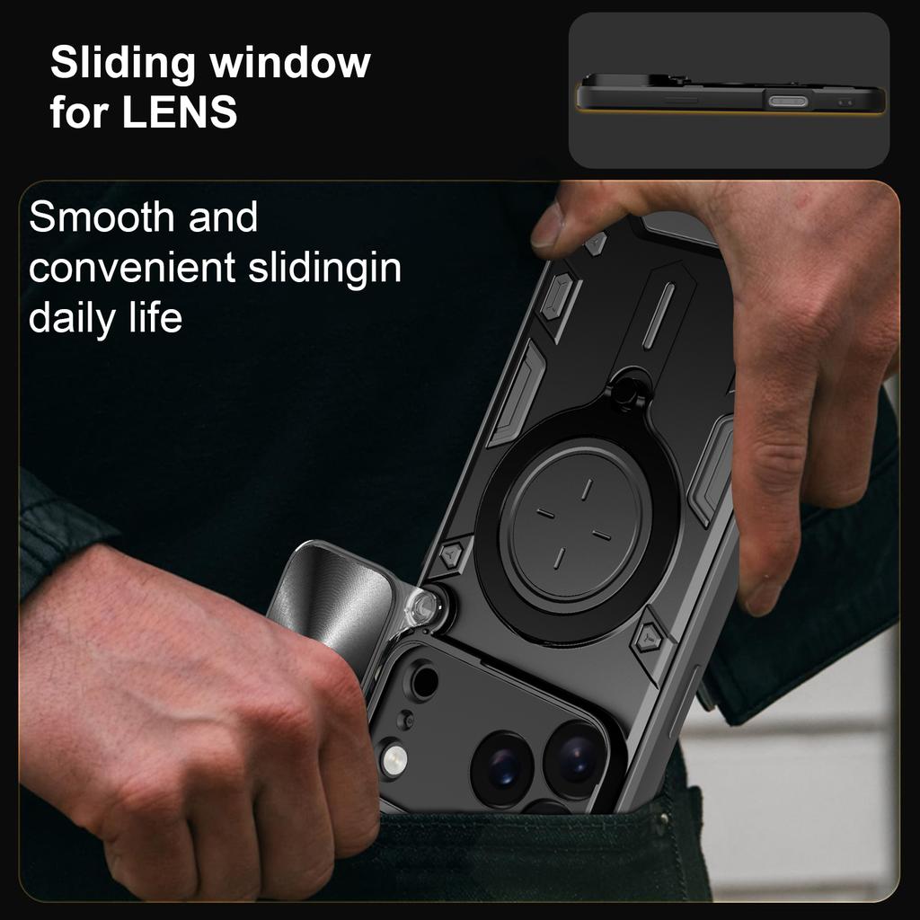 For iPhone 17 Pro Max Case TPU + PC Phone Cover with Kickstand , Slide Lens Window