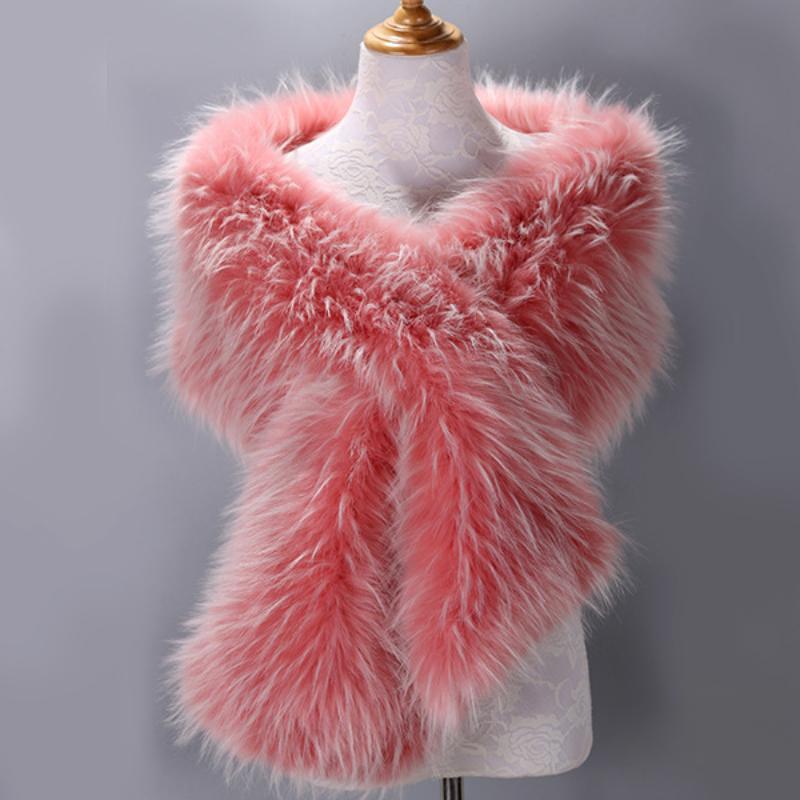 

Осінь-зима Розкішні шалі зі штучного хутра Жіночий плюшевий шарф для весільної вечірки Хутряна довга накидка з плечима One Size рожевий/білий