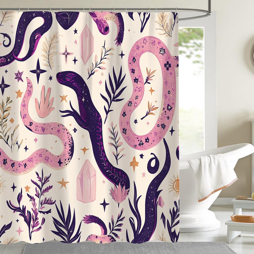1pcs Exquisite Snake Shower Curtain, Polyester with Hook, Braided, Fashionable Bathroom Decorative Pattern Curtain