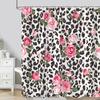 Leopard Textured Shower Curtain, Vintage Striped Brown Floral Creative Geometric Modern Plants Polyester Bathroom Decor Curtain