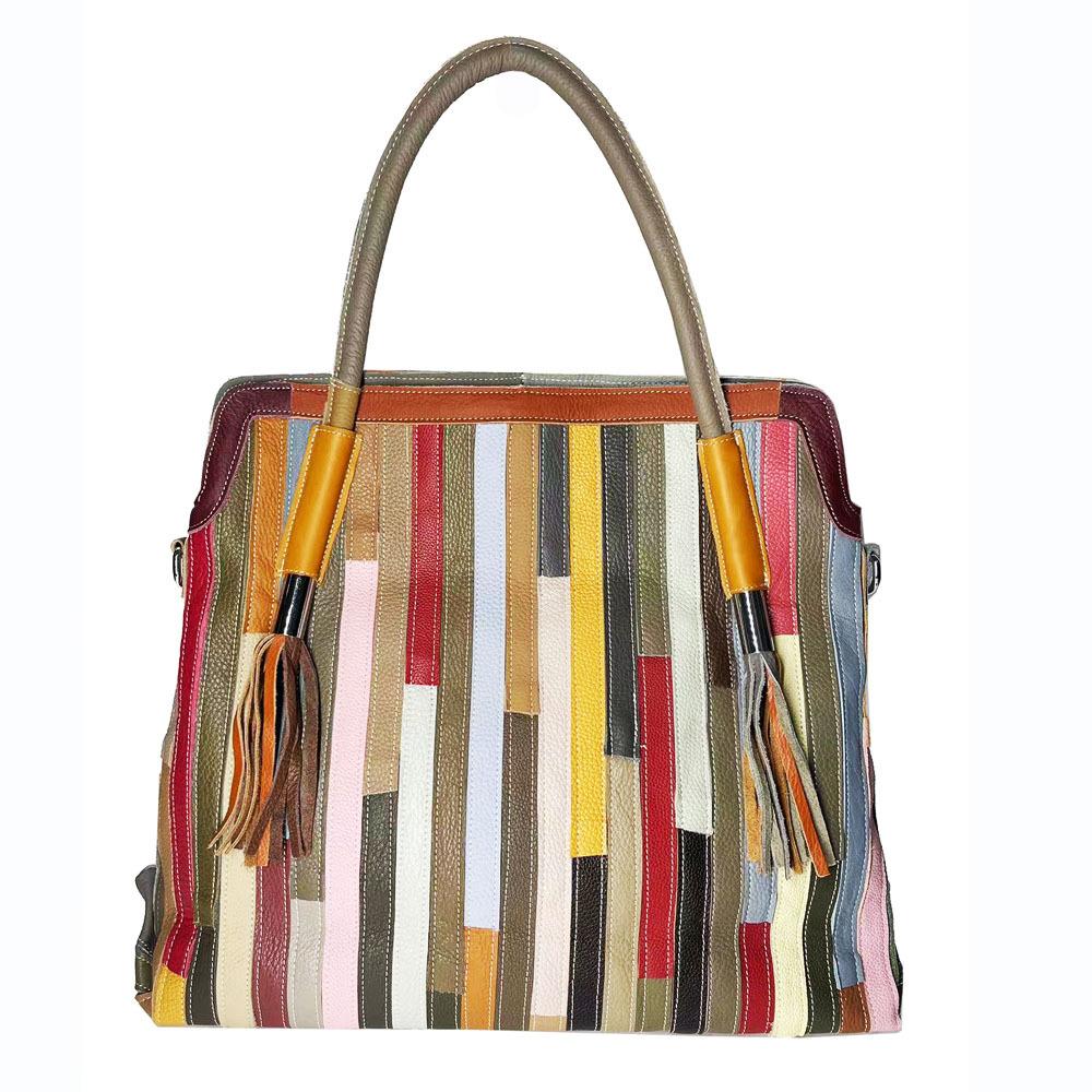 Women'S Bag Cowhide Women'S Bag Shoulder Bag Rhombus Colored Leather Flower Bag Portable Messenger Bag