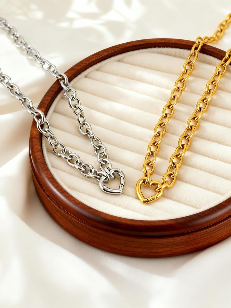 Chunky Heart-Shaped Clasp Necklace for Women Stainless Steel Round Rolo Chain Necklaces High-Quality Jewelry Gift