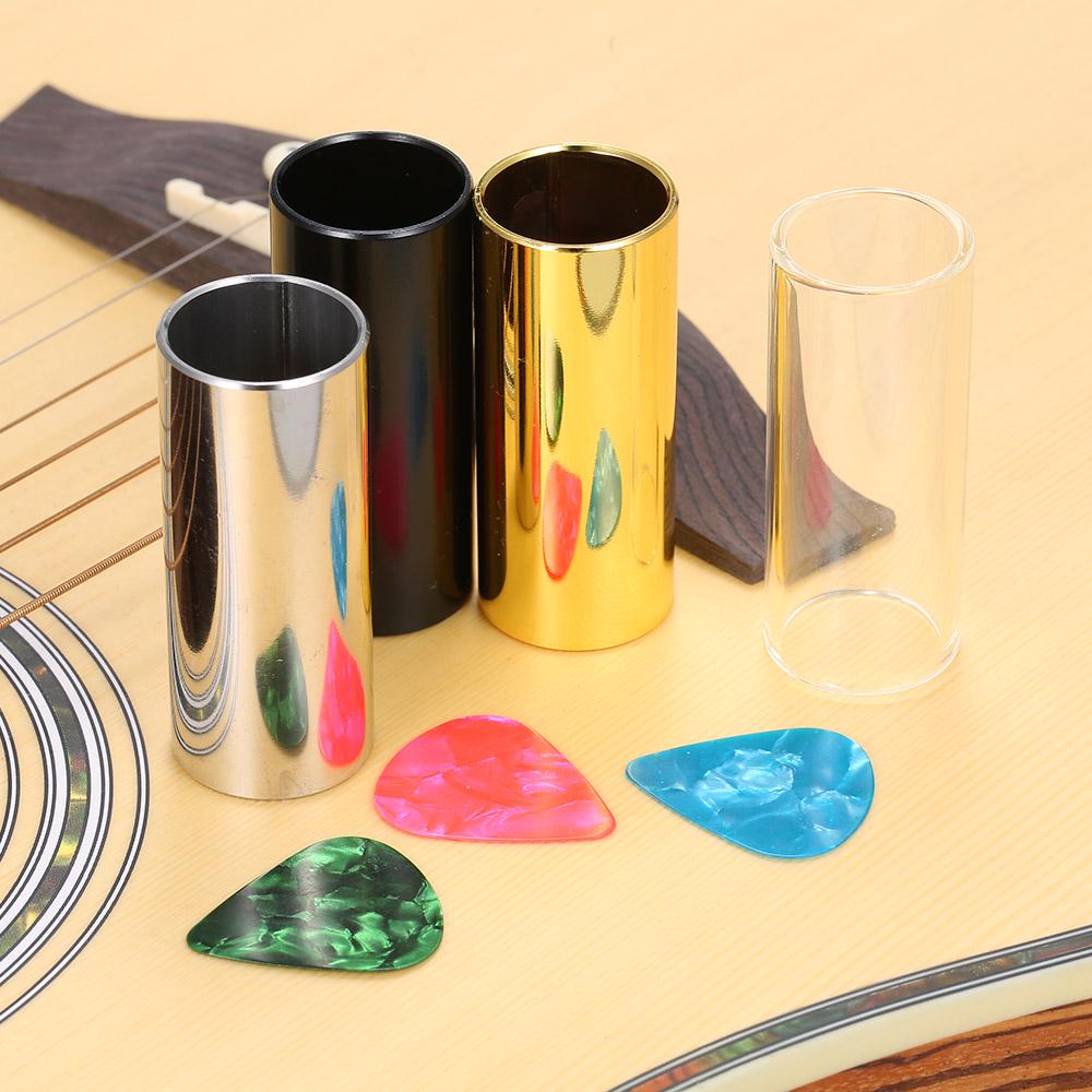 4pcs 60MM High Stainless Steel/Glass Guitar Slides Bars + 3 Guitar Picks(Random Color) Finger Slides for Guitar Bass Banjo Ukule