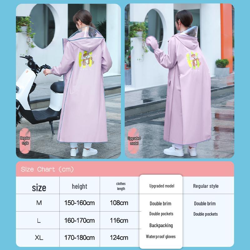 Women's Long Single-Piece Stormproof Raincoat with Electric Battery for Adults