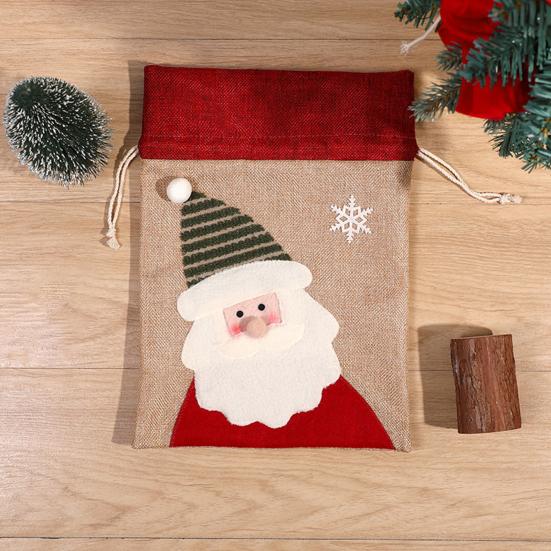 Weihnachtsgeschenkbeutel, hochwertiger Schneemann/Elch/Weihnachtsmann-Muster, Kordelzug aus Stoff, Süßigkeitenverpackungsbeutel, Weihnachtsanhänger