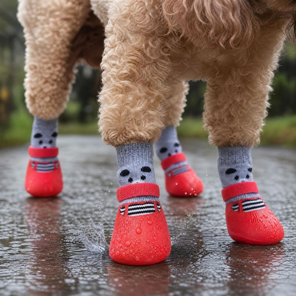 Pet Rain Boots with Silicone Non- Socks for Dogs and Cats, for Outdoor Use