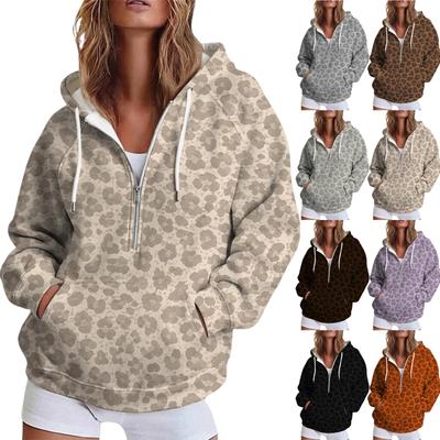 Women's Leopard Print Half Zip Sweatshirt Casual Long Sleeve Pullover for Everyday Wear