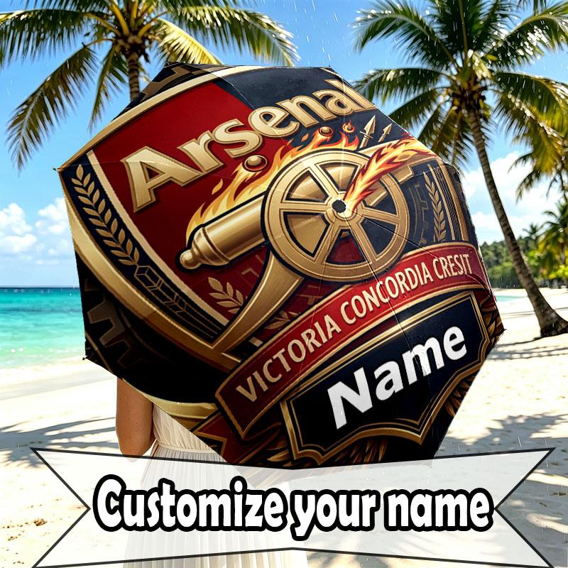 Custom Name Personalized Arsenal F.C Print Umbrella, Auto Open Close, 8‑Rib Sturdy Frame, Commute Camping Hiking Use, Birthday Gift