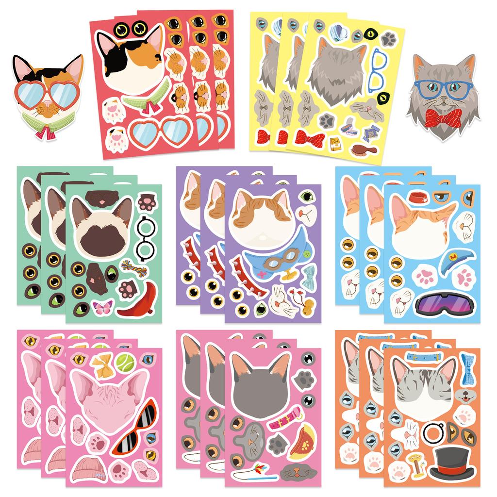 8 Cartoon Cat Avatar Face Change Stickers Waterproof Diary Hand Account Stickers Gu Card Stickers DIY Decoration Stickers