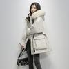 Large Faux Fur Hooded Winter Jacket Women Thick Parkas Warm Sash Tie Up Snow Coat
