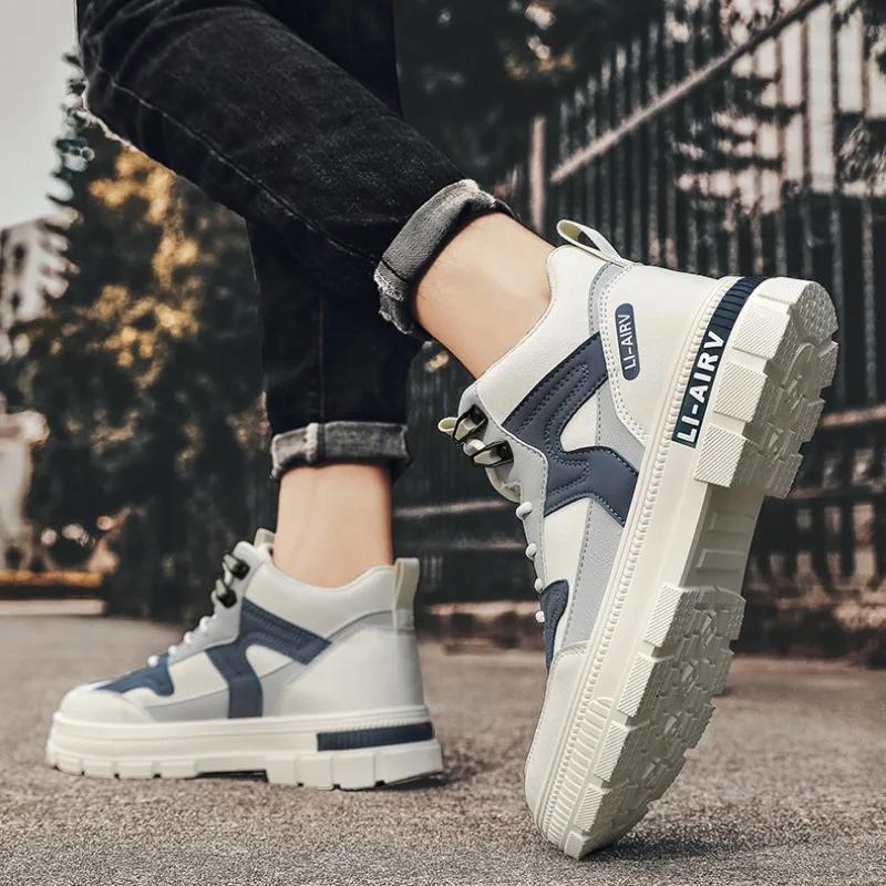 Fashion High Quality Chunky Men Casual Sneakers Spring Autumn Leather Platform Walking Shoes Chelsea Luxury Ankle Boots Work Safety Shoe