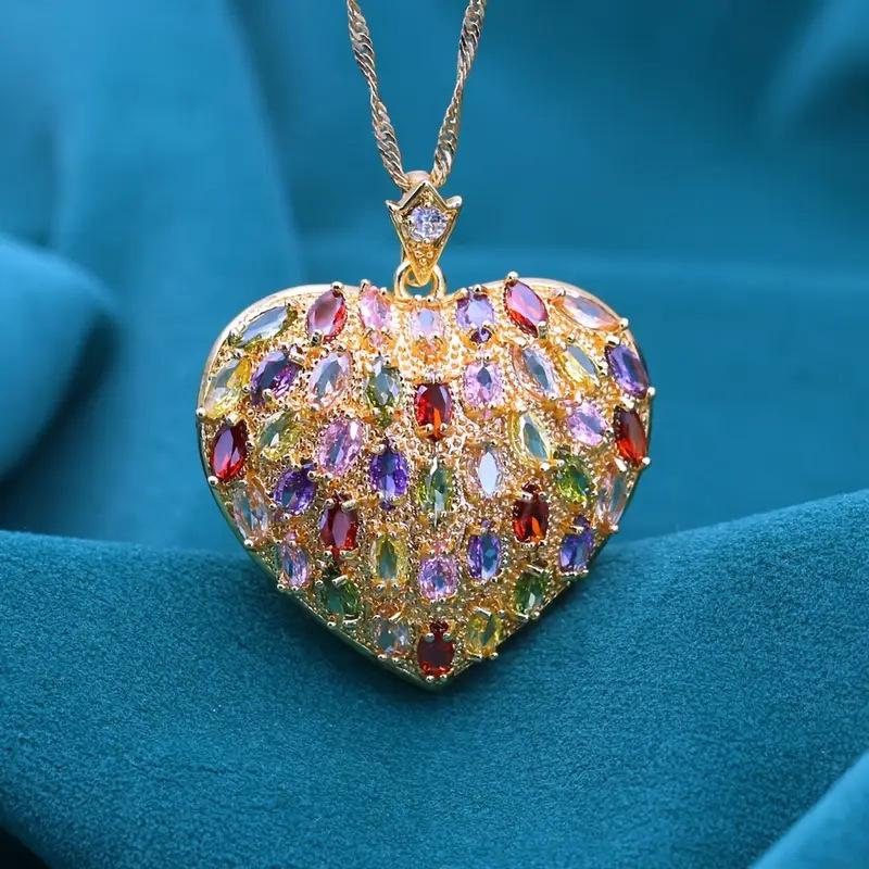 2026 Heart Design Heavy Industry Color Zircon Pendant Necklace Jewelry 45CM