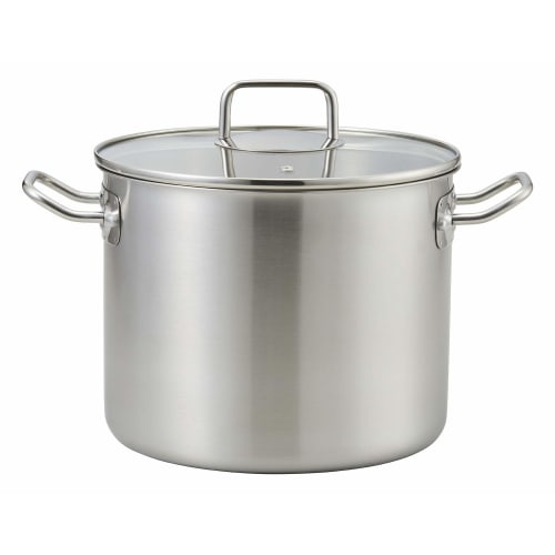 Bestco 24cm Satin Echoes Stockpot, Lightweight and Visible, Stainless Steel with Glass Lid, Induction Compatible, ND-6346