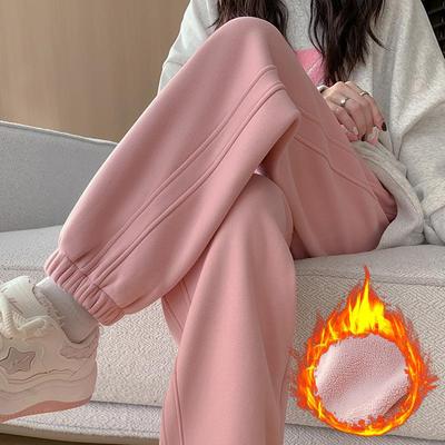 Pantalones de chándal de terciopelo talla grande para mujer, para otoño e invierno, ropa exterior de algodón, pantalones casuales a prueba de viento, pantalones de chándal de forro polar