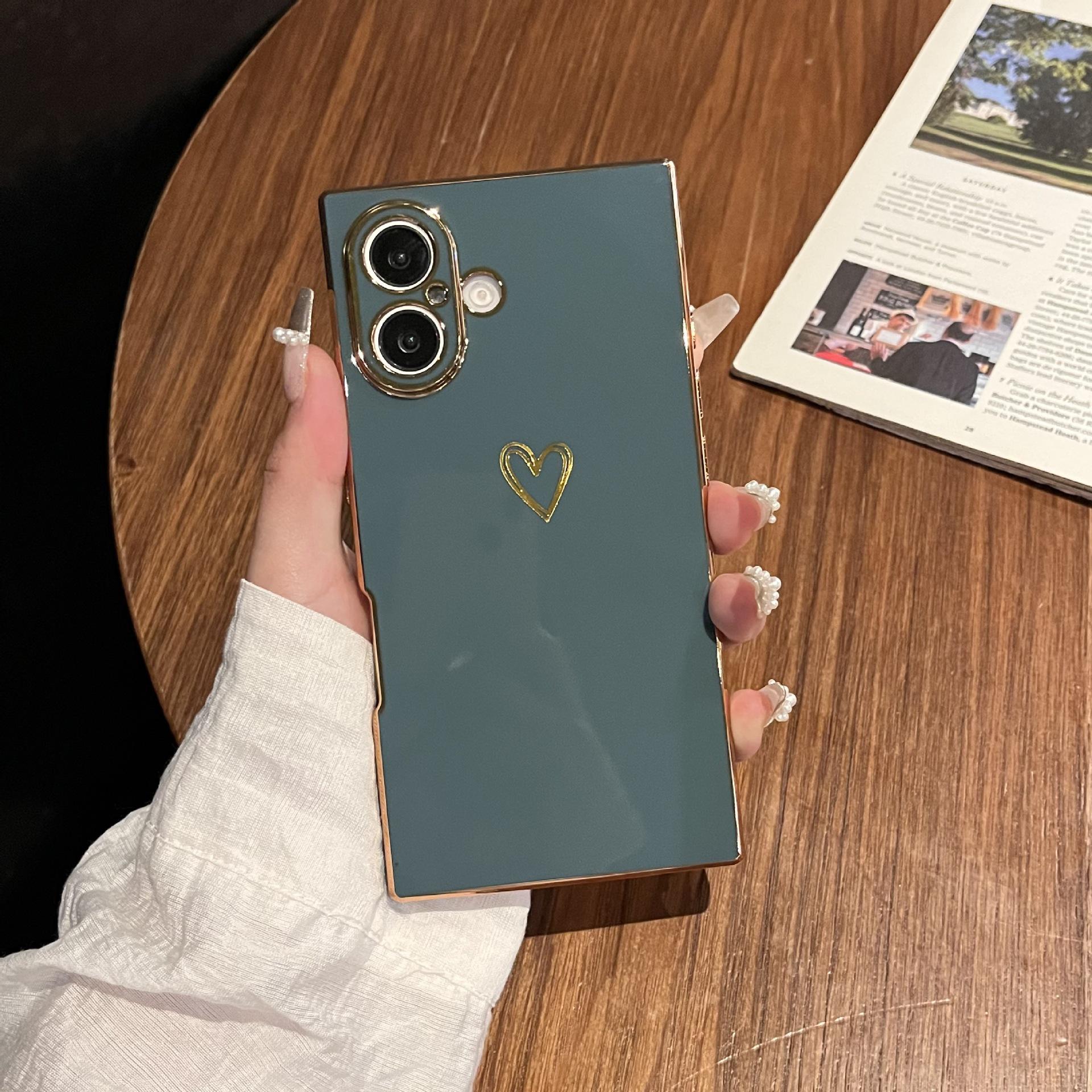 

Universal Electroplated Heart Phone Case for iPhone 13/14/15/16 Pro Max - Anti-fall, Soft Shell. 15 Plus лаванда серого