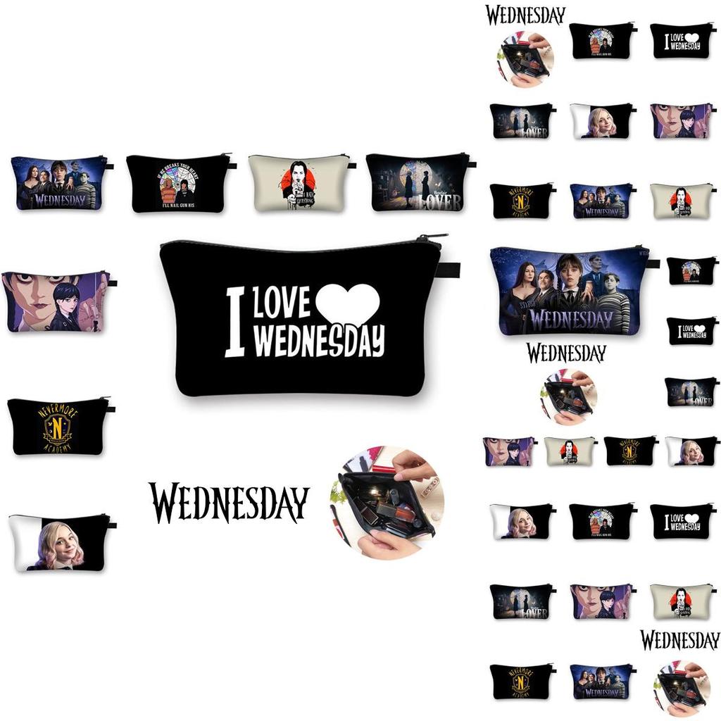 Wednesday The Adams Family Zipper Hand Bag Large Capacity Cosmetic Storage Bag