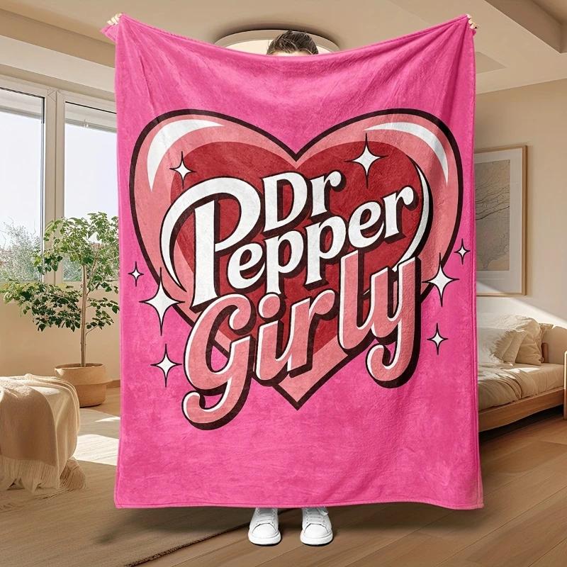 Pandara Jewelry Unisex Pink Dr Pepper Girly Heart Pattern Blanket Soft Flannel Throw Cozy Warm For Sofa Bed Home Decor Cute Gift