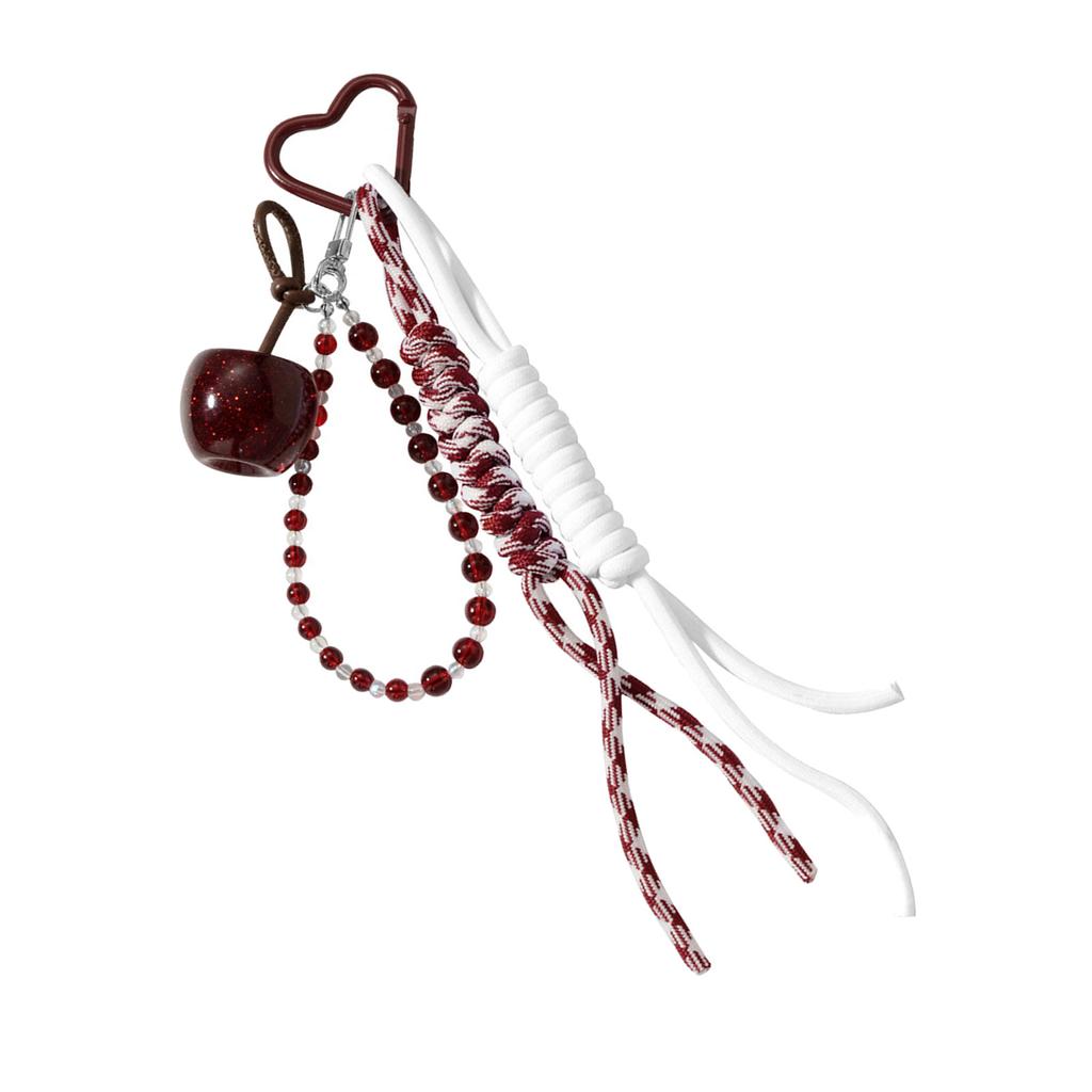 Fashionable Cherry Keychain For Daily Use Soft Braided Rope With Alloy Detail Bead Bag Charm Key Holder Bags Pendant